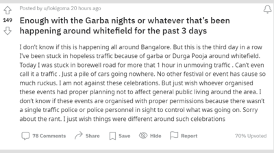 Traffic jams due to Garba Nights? This Bangalorean has had enough of it!